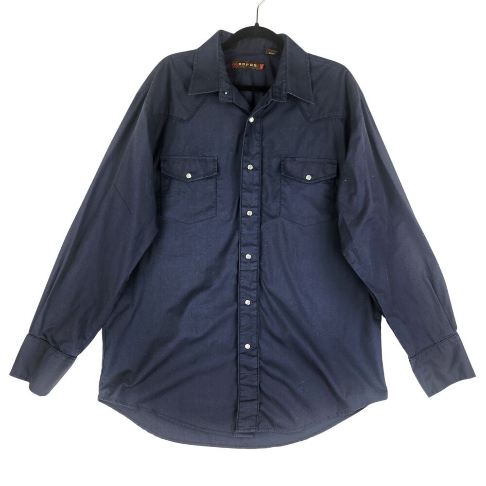 Roper Mens Karman Western Snap Shirt XL Navy Blue Embroidered Yoke Long Sleeve